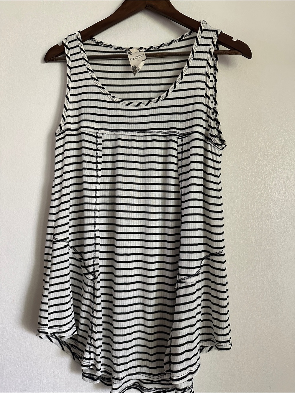 Blu Pepper Black & White Striped Ribbed Swing Tank